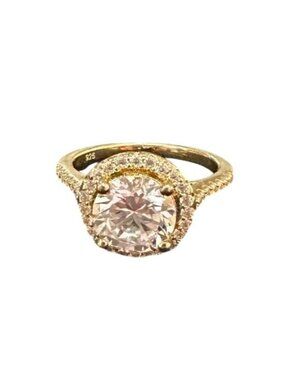 Vintage 925 Signed Ring Gold Tone Halo Design Pave Accents Size 6